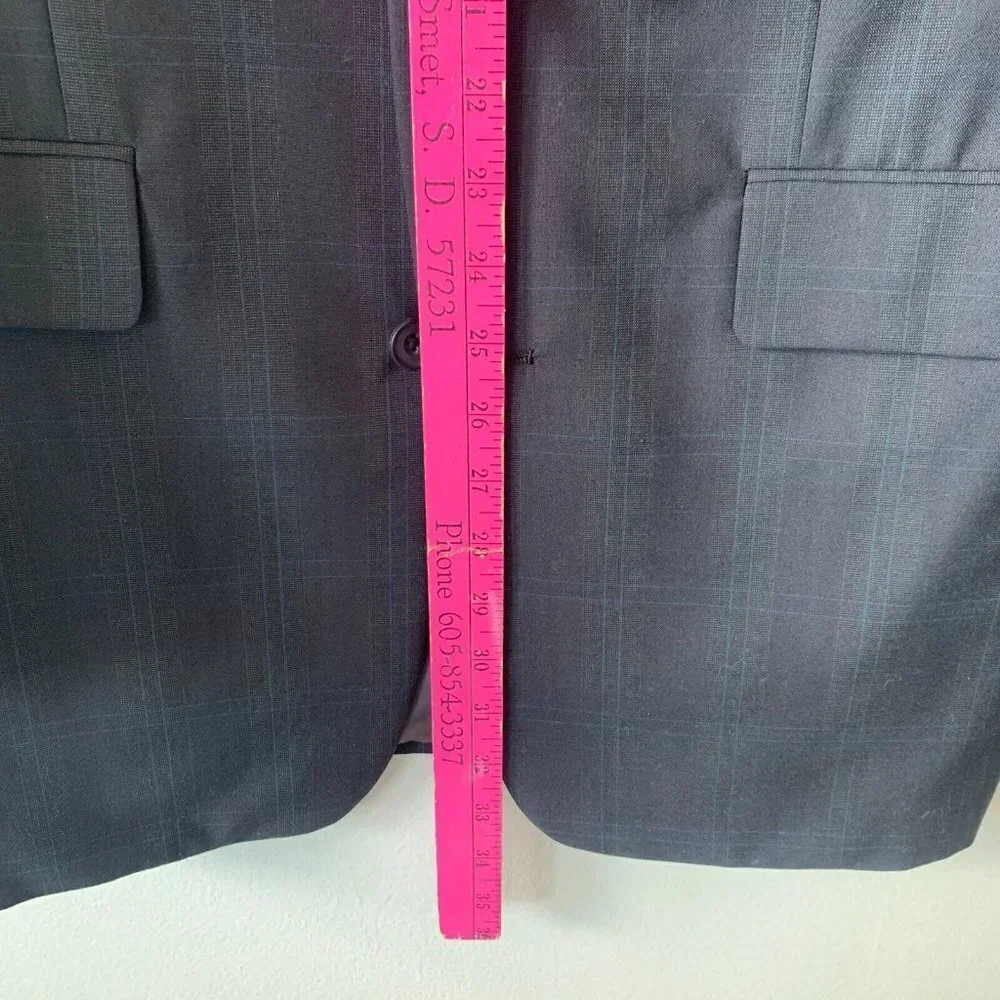 Norman Hilton Blazer Sport Coat‎ Men's 39L Wool Grey Plaid  Made in USA 2 Button